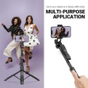Crong SelfieGo Ultra - Aluminiowy selfie stick Bluetooth tripod (czarny)